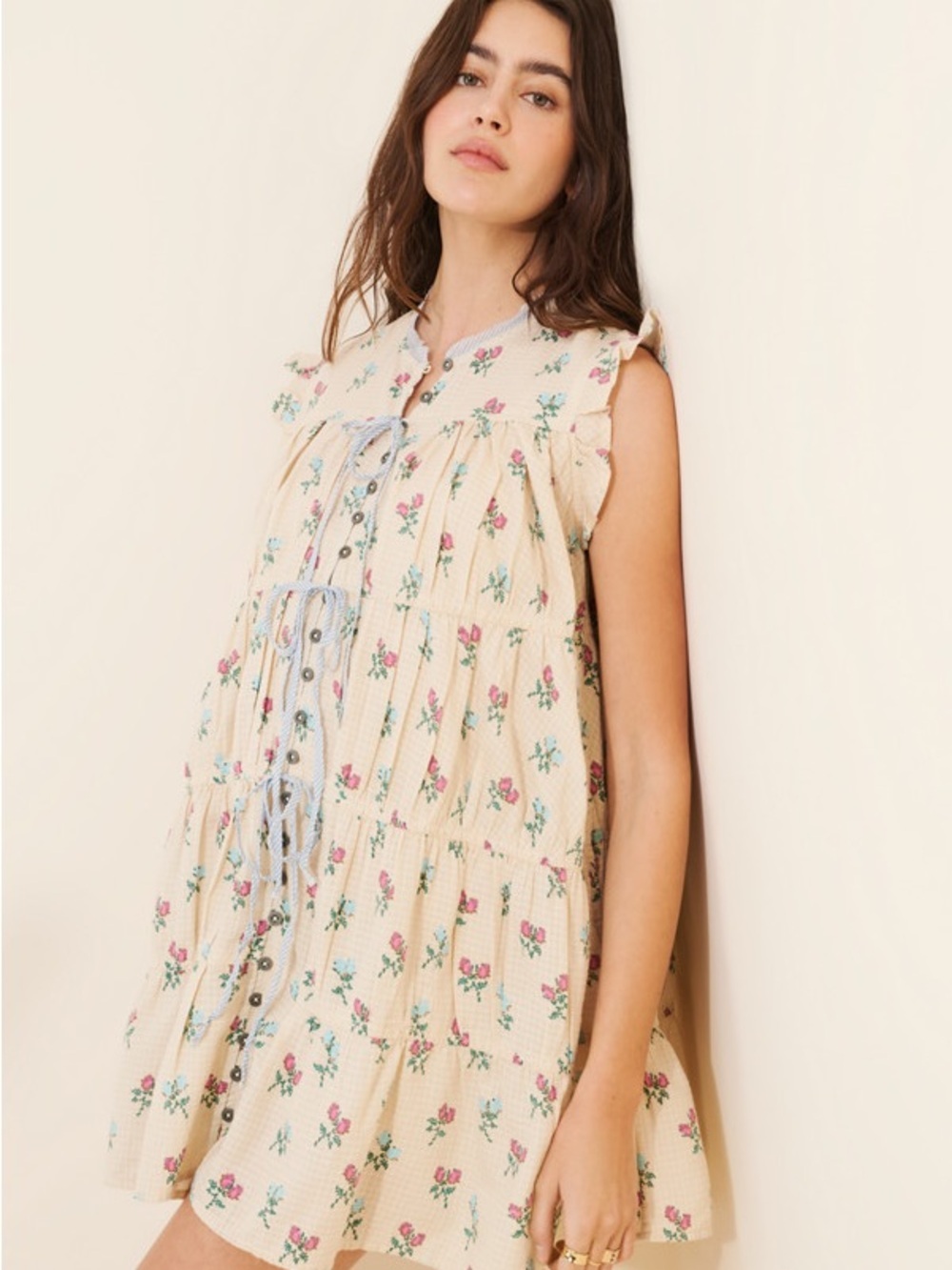 Free People Sundown Print Tunic Dress / Ivory Combo